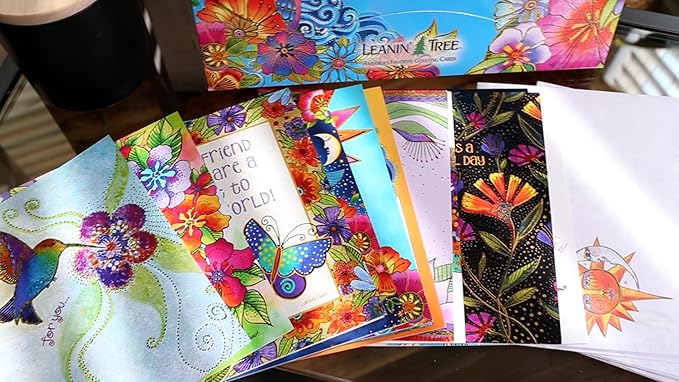 Leanin' Tree The Brilliant Colors of Laurel Burch Greeting Cards Assortment Box, Made In USA, 20 Assorted Cards with Envelopes All Occasion, Cute Stationery Set for Women with Bright Stunning Artwork