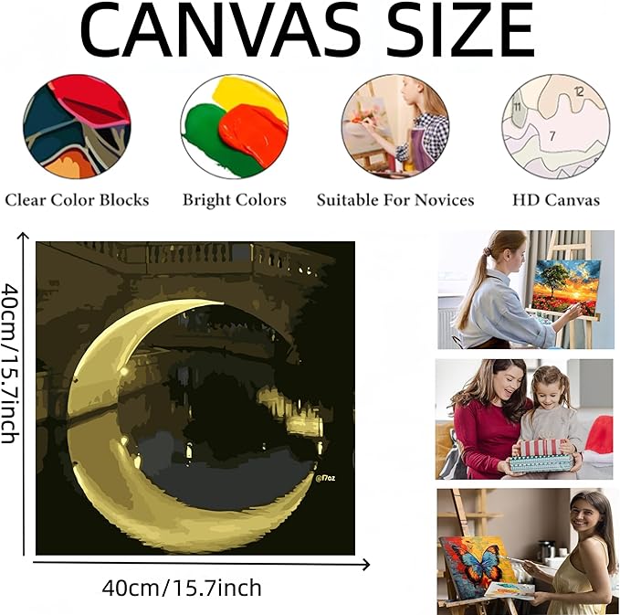 Painting by Numbers Kit for Adults Beginner,Night Bridge Moon Paint by Numbers Easy for Adults,Adult Paint by Number Kits on Canvas,Acrylic Oil Number Painting for Home Wall Decor15.7X19.7 In