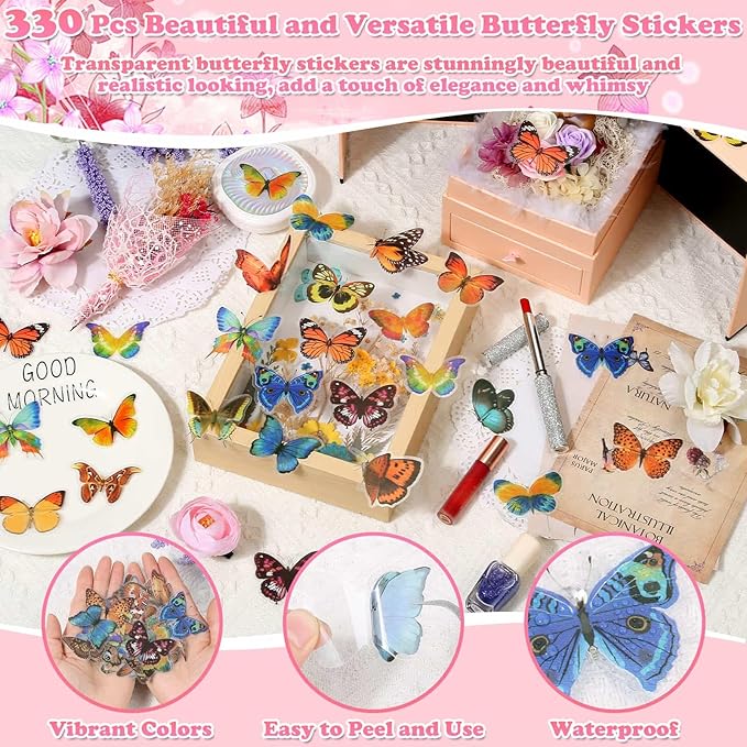 630 Pcs Dried Pressed Flowers with Butterfly Stickers for Crafts, Real Pressed Wildflowers Dry Leaves Bulk with Tweezer for Resin Jewelry Molds Candle Soap Making Scrapbook Bookmark Nails Decor