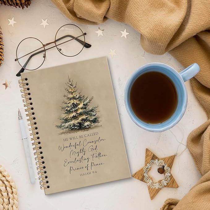 XNXLDYLH Vintage Christian Christmas Tree Notebook Journal, Isaiah 9:6 Church Spiral Notebook, Bible Study Prayer Journals Notebooks, Christmas Christian Office School Supplies Gifts, 5.5x8.3 Inch