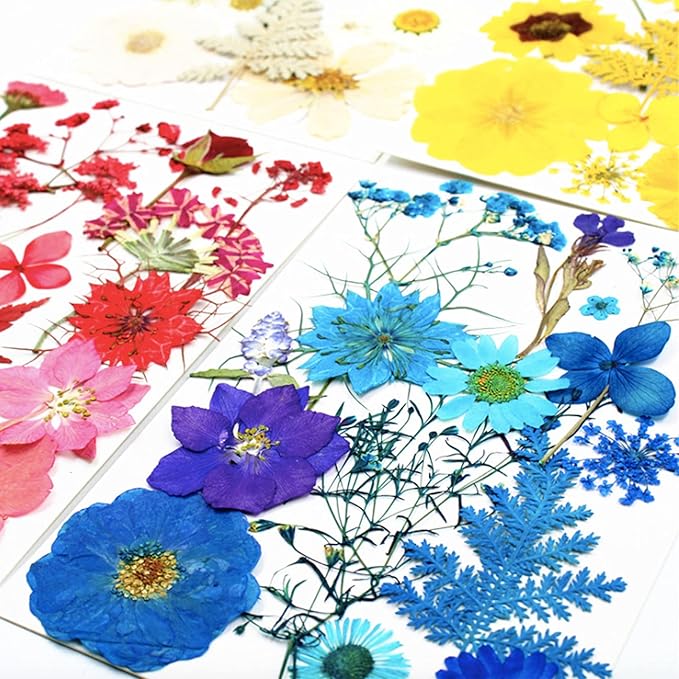 85 Pcs Blue Pressed Dried Flowers for Resin Molds, Real Natural Flowers Leaves Bulk for DIY Art Nail Crafts, Jewelry, Candle, Soap Making
