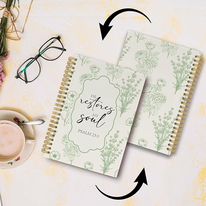 Christian Journal Notebook - Green Bible Verse Religious Scripture Notebooks College Ruled for Work School, Gifts for Women, Office Supplies, Hardcover Spiral Notebook 5.5"x8.3"