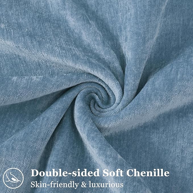 decorUhome Spring Couch Euro Sham Throw Pillow Covers 22x22 Set of 2, Decorative Soft Velvet Neutral Chenille Pillow Covers with Elegant Design for Sofa Bed Living Room Home Decor, Blue Grey