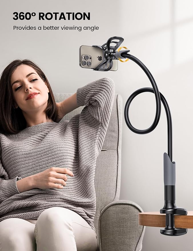 Lamicall Gooseneck Phone Holder for Bed - Cell Phone Mount Clamp Clip, Flexible Long Arm, Overhead Mount for Desk Headboard Bedside, for iPhone Air 17 Pro Max, 16 Pro Max, 15, 14 & 4-7" Phone