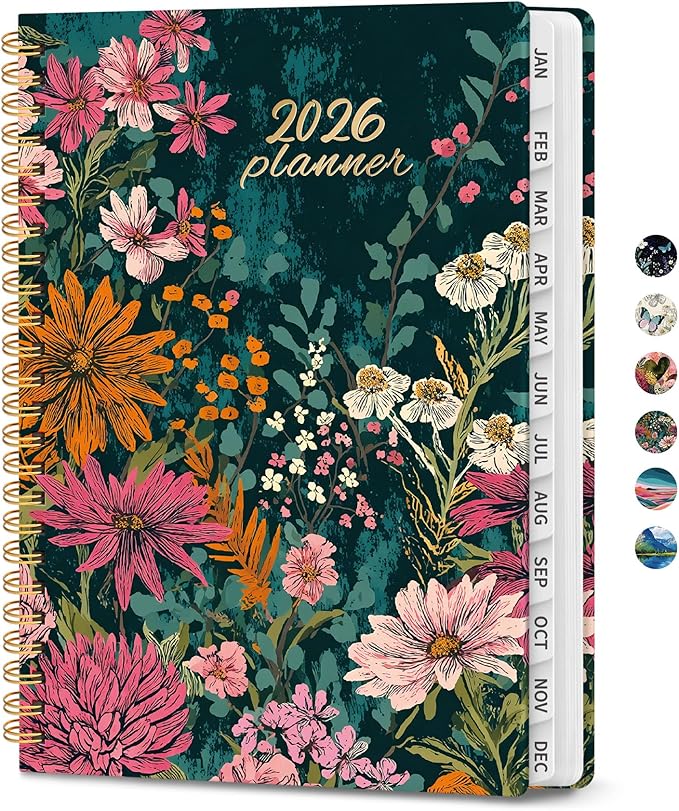 2026 Planner, Weekly and Monthly Planner for Women, January 2026 to December 2026, Pretty Hardcover 2026 Calendar Planner Book with Tabs, Inner Pocket, Spiral Bound, Perfect Office Home School Supplies - 8.5" x 11", Wildflower Reverie
