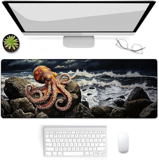 Octopus Ocean Storm Gaming Mouse Pad, Mouse Pad, Desk Mat, Non-Slip Rubber Base MousePads for Computers Laptop Office School Home Accessories Decor Gifts 31.5" x 11.8"