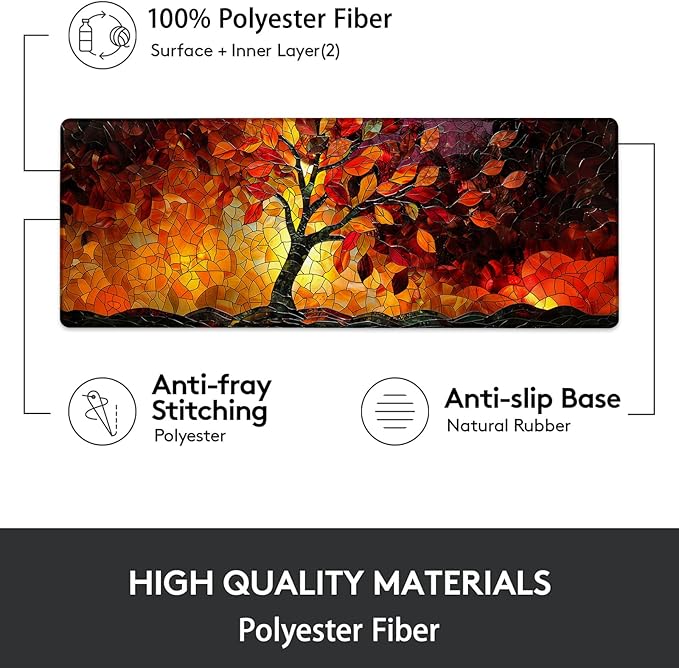Stained Glass Autumn Tree Gaming Mouse Pad, Mouse Pad, Desk Mat, Non-Slip Rubber Base MousePads for Computers Laptop Office School Home Accessories Decor Gifts 31.5" x 11.8"