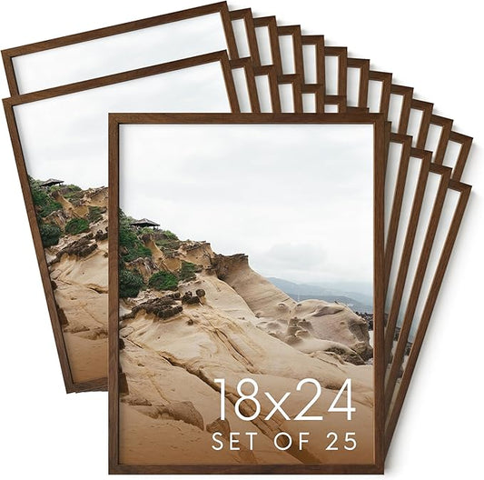 HAUS AND HUES 18x24 Walnut Oak Frame Set of 25 - Bulk Wooden Poster Holders, Rustic Gallery Pack