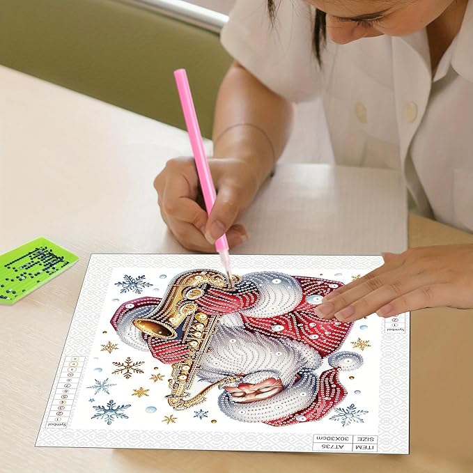 Tontut Diamond Painting Kits for Adult Beginners, Musical Father Christmas 5D Special Diamond DIY Crystal Rhinestone Crafts for Christmas Home Wall Decoration