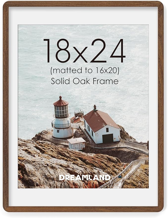 18x24 Picture Frame, Natural Oak Wood Poster Frame with Mat for 16x20, Round Corner 18 x 24 Matted Picture Frames with Resistant Plexiglass for Wall Mounting or Tabletop, Walnut Color, Set of 1