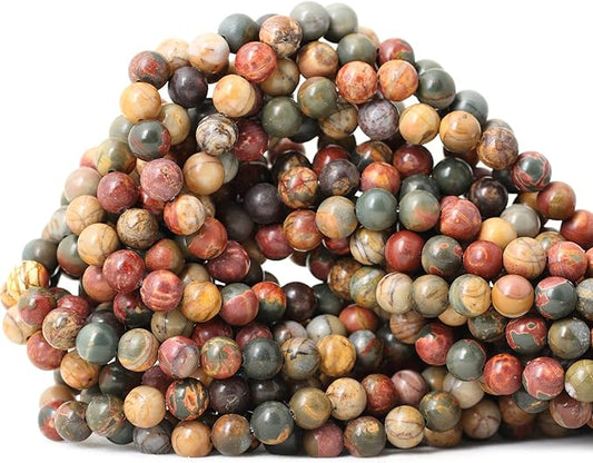 60PCS 6mm Natural Picasso Jasper Gemstone Round Loose Beads for Jewelry Making 1 Strand 15"