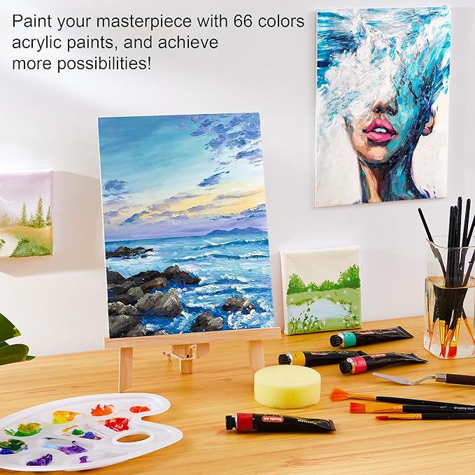 82 Pack Acrylic Paint Set, Shuttle Art 66 Colors Acrylic Paint with 10 Brushes, 22ml/0.74oz Tubes, Vibrant Colors, Artist Painting Supplies for Kids, Adults Painting & Crafting on Canvas, Wood Ceramic