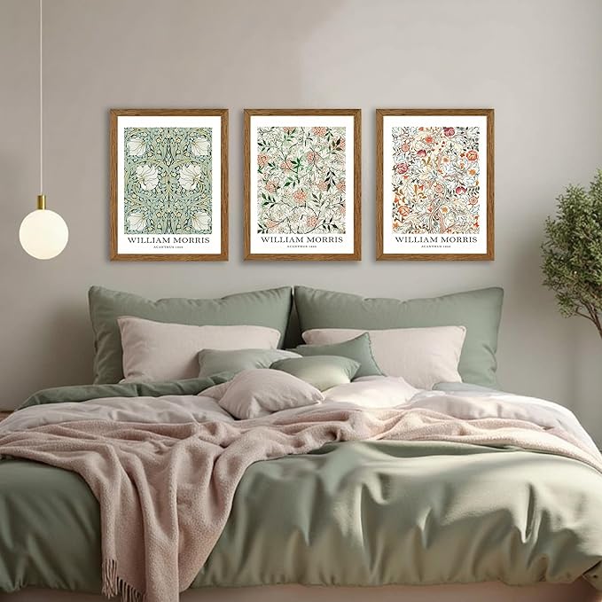 InspiredHues 3 Piece Framed Vintage Canvas Wall Art Botanical Floral Pattern Pictures Canvas Wall Decor Eternal William Morris Classic Artwork Prints for Living Room Bedroom Office 12x16 inch