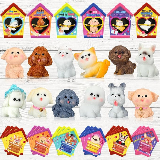 Zhanmai 48 Pcs Dog Valentine's Day Gifts Card and Dog Cat Resin Figurines Miniature Puppy Heart Greeting Card for Valentine Party Favors Exchange Prizes Gifts (Novel)
