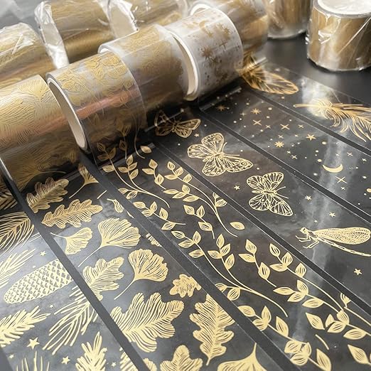 Ovatt PET Transparent Washi Tape Set - Nature Theme Gold Foil Decorative Tape for Crafts, Journals
