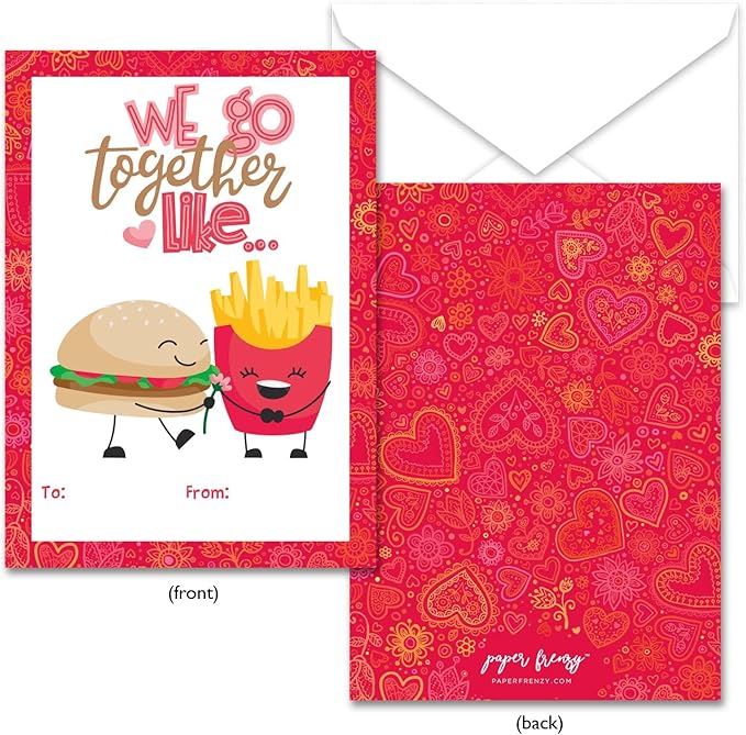 Paper Frenzy Food Themed We Go Together Like Valentine Cards WITH ENVELOPES - 25 Pack