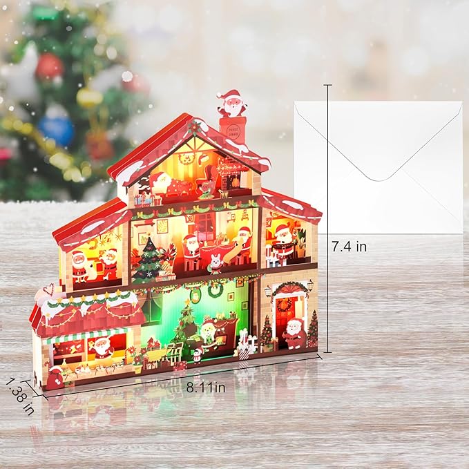 Christmas Cards, Light and 3 Music Merry Christmas Card, 3D Pop Up Xmas Greeting Card for Women Men Kids Husband Wife Mom Dad Daughter