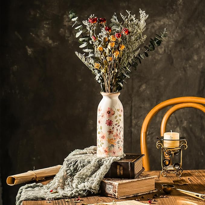 Dried Rose Flower Bouquet with Eucalyptus, Babies Breath Used for Home Farmhouse Decor, Table Decor Real Dried Flowers for vase, Gift for Mother Friend. 16.5 Inches