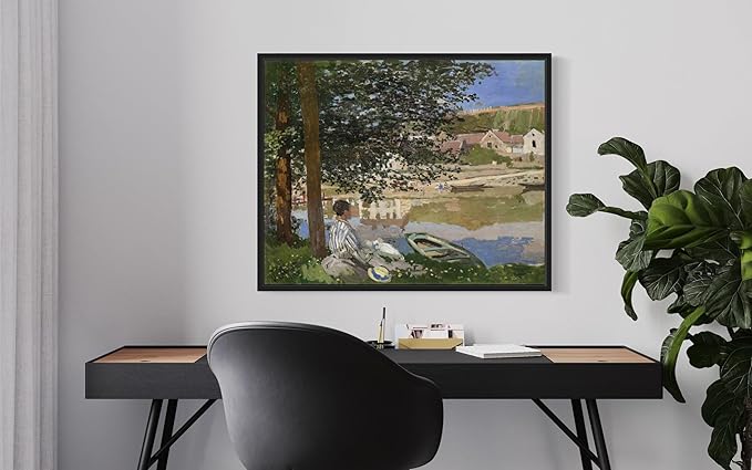 On the Bank Claude Monet Wall Art Print Poster, Impressionist Painting Wall Art Wall Decor, for Bedroom and Living room Bathroom Decor 115 (On the Bank, 8 x 10 inches, Black Frame)