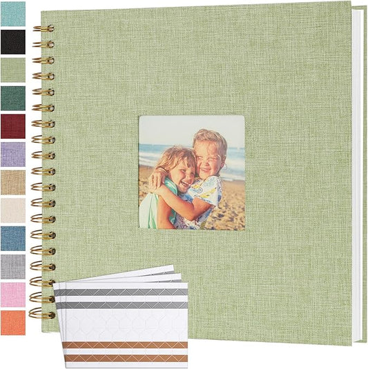 Scrapbook Photo Album 10x10 Inches 80 Pages Hardcover Kraft Paper Linen Cover Scrap Book Memory Book DIY Scrapbook Albums for Wedding Baby Boyfriend Travel Anniversary Family, GreenGrass