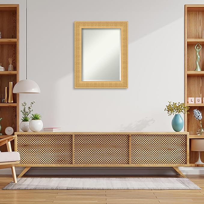 Amanti Art Gold Wall Mirror 30x24 Trellis Gold Rectangle Bathroom Mirror for Wall Decor Living Room, Medium Traditional Wood Frame, Hangs Horizonally and Vertically, Bathroom Decor, Beveled Edge