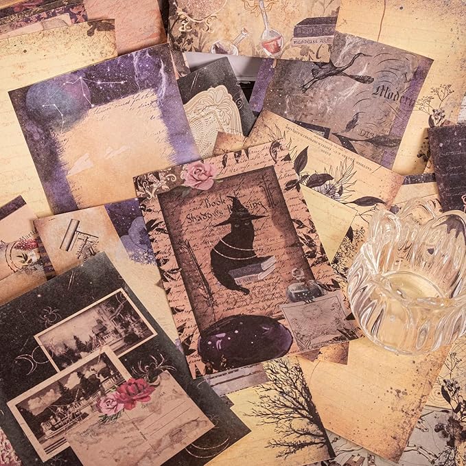 Huralona 200 Sheets Vintage Scrapbooking Paper Pads Journaling Paper Supplies Decorative Origami Scrapbook Paper Pack Patterned Cardstock for Travel
