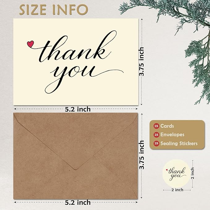 Cheerin 24 Pack White Thank You Cards With Envelopes Set - Elegant Thank You Notes for Wedding, Birthday and Business - Bulk Appreciation Cards 3x5 inch