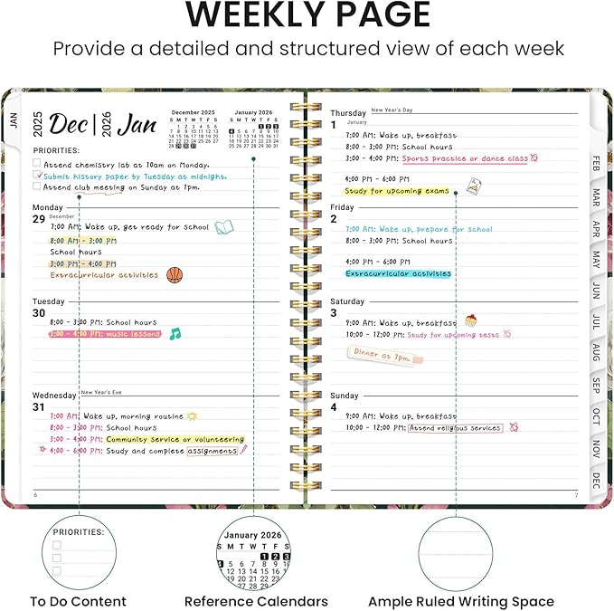 2026 Planner, Weekly and Monthly Calendar Planner for Women, Jan 2026 - Dec 2026, Hardcover Planning Agenda book with Tabs, Spiral Bound, Inner Pocket, Perfect for School Office Supplies, 6.3" x 8.5" - Colorful Painting