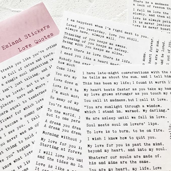 100+ Love Quotes Inspirational Motivational Scripts Planner Stickers Typewriter Style Sayings Letters Aesthetic Journal Diary Scrapbook Art Crafts Accessories 4 Sheets