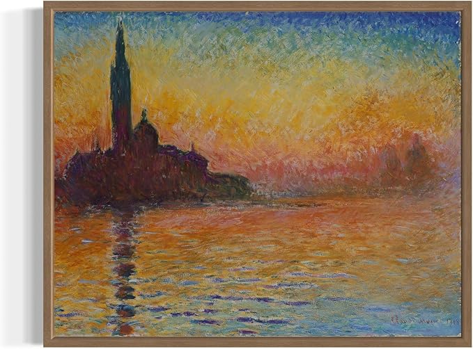 San Giorgio Maggiore Claude Monet Wall Art Print Poster, Impressionist Painting Wall Art Wall Decor, for Bedroom and Living room Bathroom Decor 115 (San Giorgio Maggiore, 11 x 14 inches, Wood Frame)