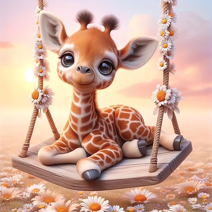 Acelii Fall 5D Diamond Art Kits for Adults Beginners,Giraffe Swing DIY Full Round Drill Diamond Painting Kits,Autumn Paint by Diamonds Dots Gem Art Easy,Home Wall Decor 14X14 Inch