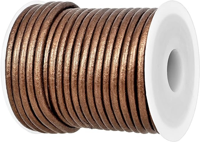 GENIQUE Real/Genuine Round Leather String Cord for Necklace, Bracelets, Jewelry, Kumihimo Braiding, DIY Projects (10 Metres) (3mm, Kansa)