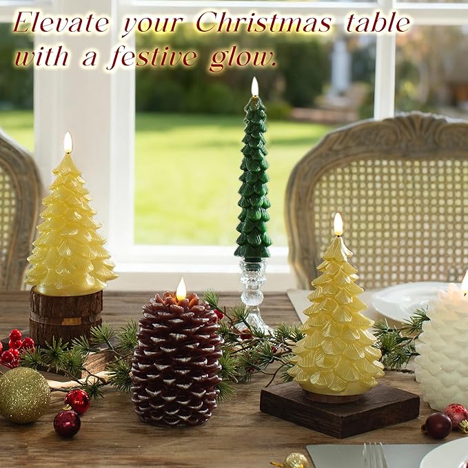 Flameless Candles with Remote Timer, 2 Pack Christmas Tree Candles Battery Operated LED Candles Real Wax Holiday Christmas Decoration for Bedroom Party Festival Gift Gold