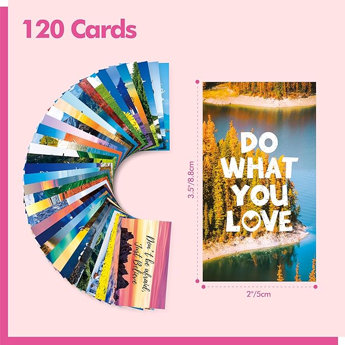 Gethelud 120 PCS Motivational Cards, 60 Designs Inspirational Cards with Beautiful Scenery, Encouragement Quote Affirmation Words for Students, Adults, Office/School Supplies (2” x 3.5”)