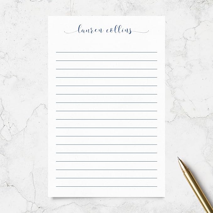 Personalized Notepad Stationery with Name in Lowercase Font, Available in 4 Sizes, Lined or Unlined in Choice of Colors, Note Pad Memo To Do List Pad (Font Style #9)