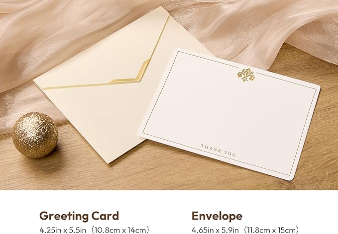 20 Pack Thank You Cards with Envelopes, 4.25×5.5 Inch Single Layer Thank You Notes, Gold Foil Debossed Thank You Cards with V-Shape Gold Foil Envelopes, Blank Inside for Wedding Baby Shower Business