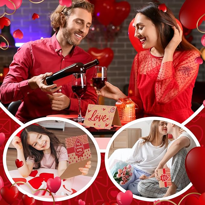 240 Sets Valentine's Day Cards with Envelopes Stickers Bulk Assortment Foldable Love Heart Greeting Cards Red Pink Envelopes for Valentine's Day Anniversary Wedding(Classic)