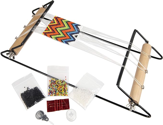 The Beadsmith Extra Wide Metal Bead Loom Kit, Includes Extra Wide Loom (14.5" x 6" x 8.5"), Thread, Needles, and 36 Grams Glass Beads for Bracelets, Necklaces, Belts, and More