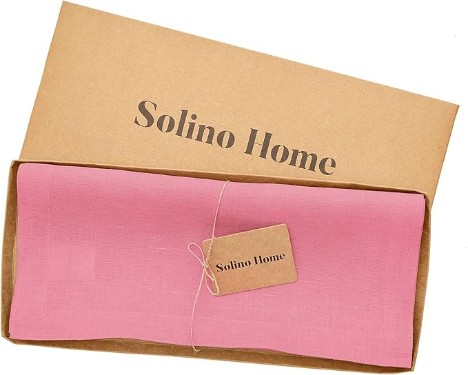 Solino Home Linen Table Runner 72 Inches Long - 100% Pure Linen Pink Carnation Table Runner 14 x 72 Inch for Valentines, Spring, Easter - Fete