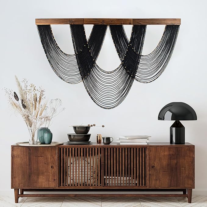 LB Large Macrame Wall Hanging Black, Boho Tapestry Wall Hanging Macrame Wall Art Handmade Yarn Woven Wall Art Modern Home Decor Headboard Wall Decor for Bedroom Living Room Dorm Nursery, 47x30 Inch