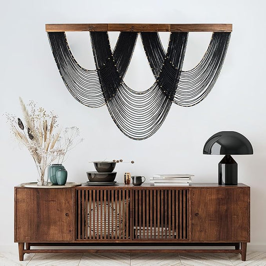LB Large Macrame Wall Hanging Black, Boho Tapestry Wall Hanging Macrame Wall Art Handmade Yarn Woven Wall Art Modern Home Decor Headboard Wall Decor for Bedroom Living Room Dorm Nursery, 47x30 Inch