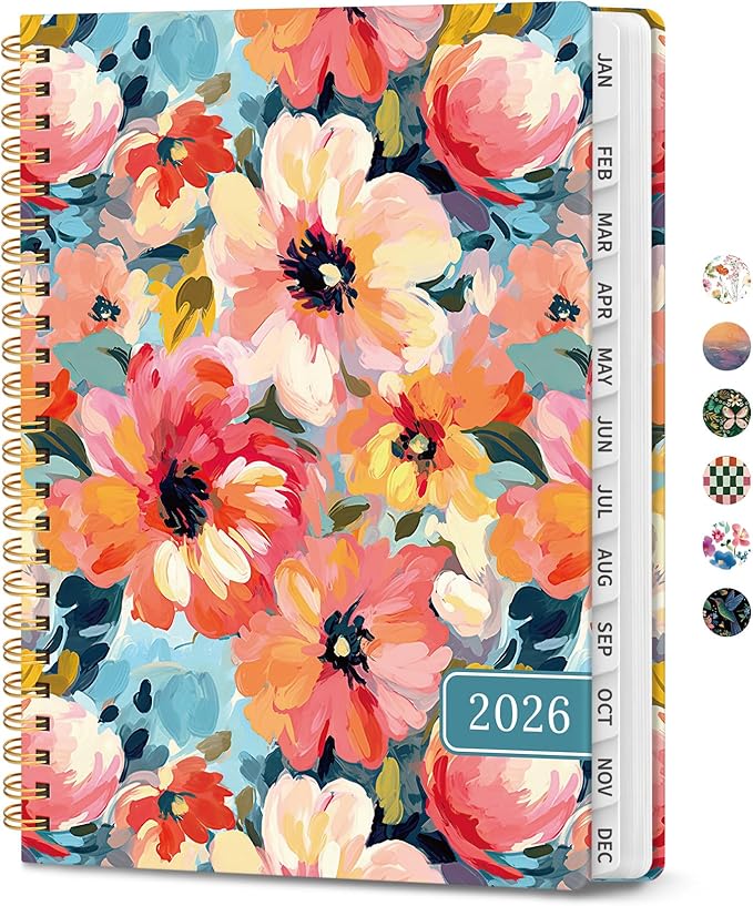 2026 Planner, Weekly and Monthly Calendar Planner for Women, Jan 2026 - Dec 2026, Hardcover Planning Agenda book with Tabs, Spiral Bound, Inner Pocket, Perfect for School Office Supplies, 8.5" x 11" - Pastel Garden