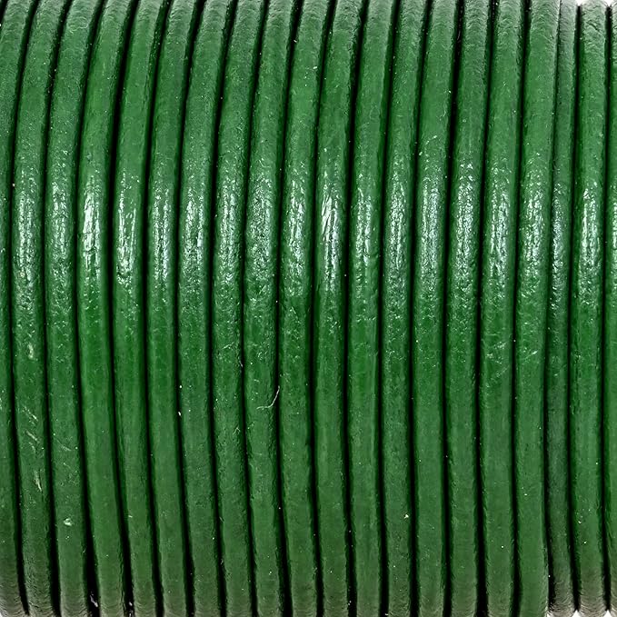 GENIQUE Real/Genuine Round Leather String Cord for Necklace, Bracelets, Jewelry, Kumihimo Braiding, DIY Projects (20 Metres) (2mm, Green)