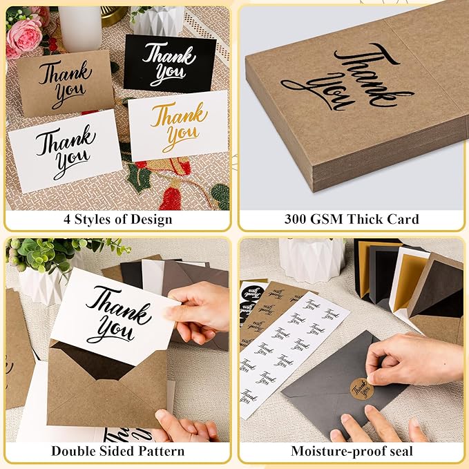 600 PCS Thank You Cards with Envelopes & Matching Stickers, Thank You Notes Bulk 4x6 Inch Minimalistic Design for Business, Baby Shower, Wedding, Small Business, Graduation, Bridal Shower, Funeral,Mixed