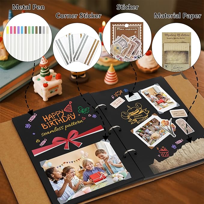 Vienrose Scrapbooking Supplies Kit, Aesthetic Scrapbook Accessories with 12 Metal Pens and 3 Corner Stickers, Art Journaling Supplies for Scrapbook Photo Album, Planner, Bullet Journaling