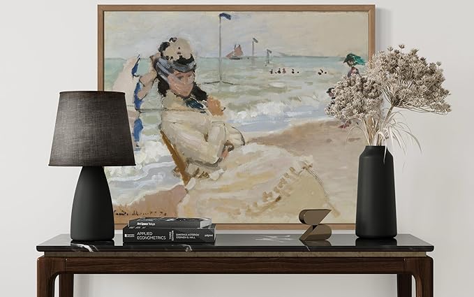 Camille on the Beach Claude Monet Wall Art Print Poster, Impressionist Painting Wall Art Wall Decor, for Bedroom and Living room Bathroom Decor 115 (Camille on the Beach, 11 x 14 inches, Wood Frame)