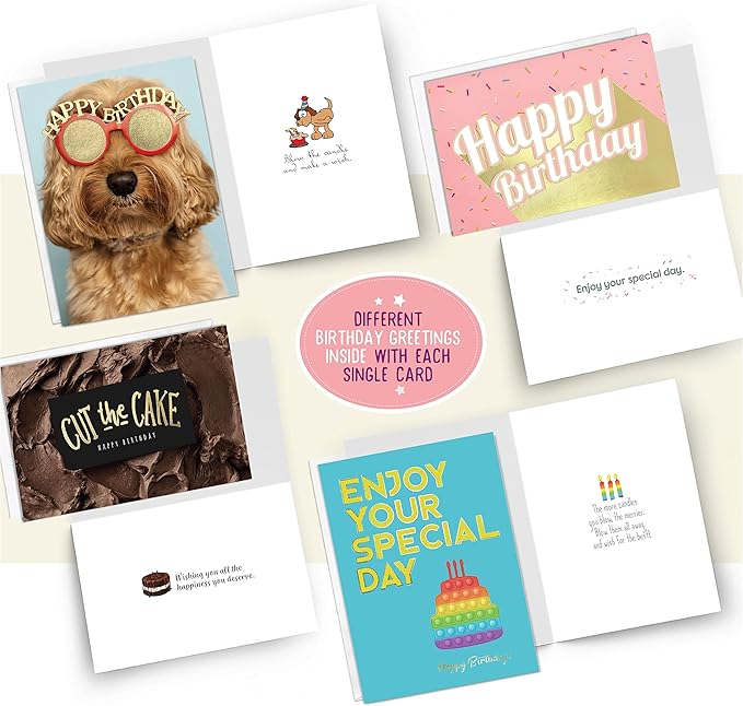 easykart labels 120 Birthday Cards Assortment with Greetings Inside. For Businesses and Individuals, 4x5.5 Inch Assorted Foiling Cards with Envelope with Sealing Stickers