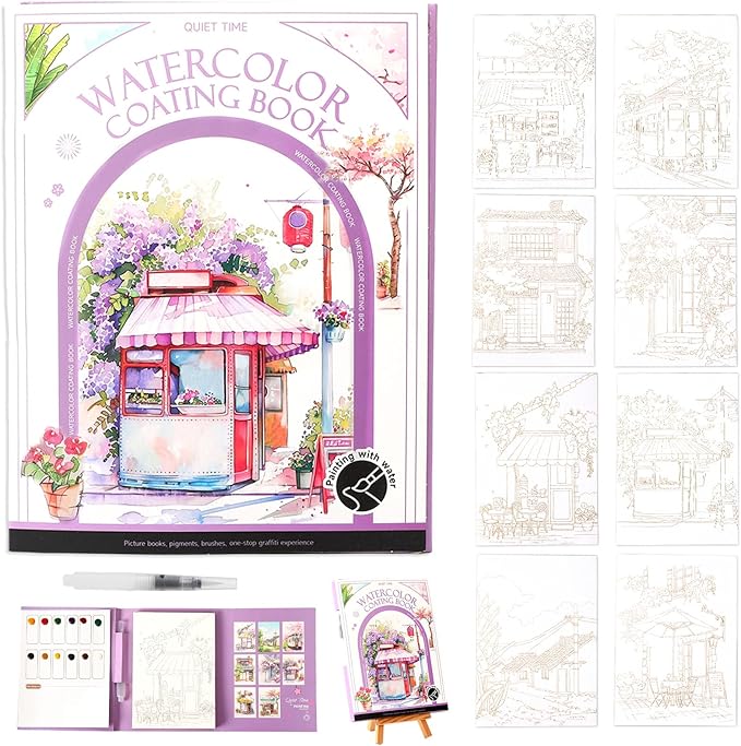Breathly Creative Stress Relief Kit, 2026 New Paint Art Watercolor Books Painting Kit,Watercolor Coloring Book for Adults, DIY 3-Fold Watercolors Pad for Beginners and Enthusiasts(Quiet Time)