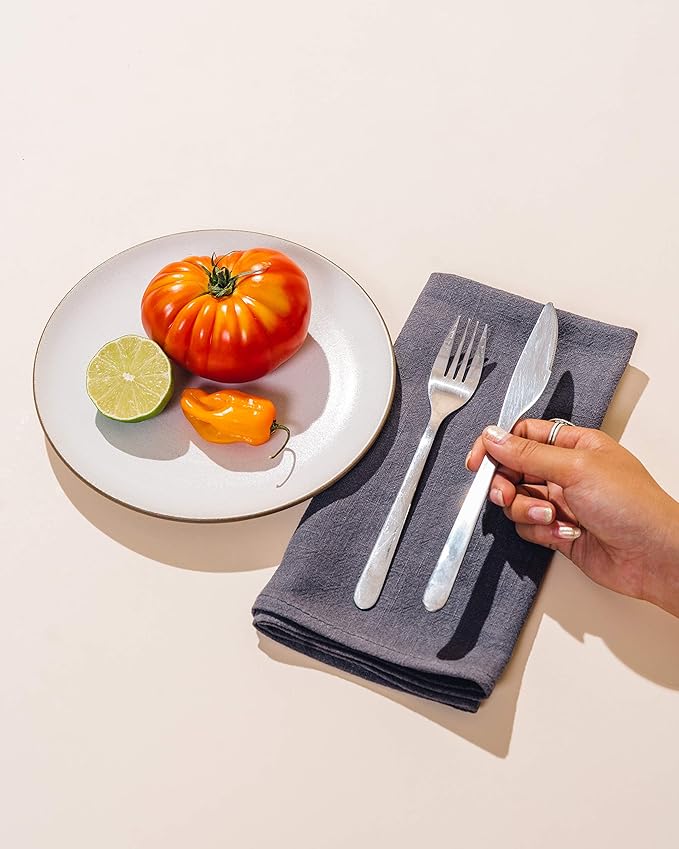 Caldo Linen Dinner Napkins - Rustic- Soft and Durable Cloth - Washable and Reusable- 4 Pack - 20x20 inch (Slate)