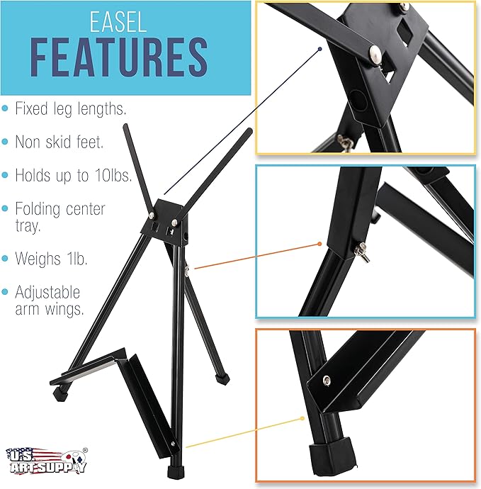 U.S. Art Supply Tabletop Easel for Painting - 15" to 21" Adjustable Metal Painting Easel - Portable Art Easels (Pack of 6) for Display Table Stand - Canvas, Whiteboards, Posters, Signs, Drawings